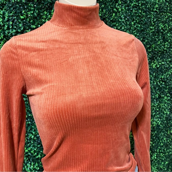 Rust High Neck Ribbed Top - Picture 2 of 3